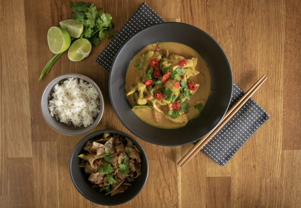 thai green curry with sticky rice