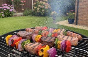 mixed grill skewers on BBQ