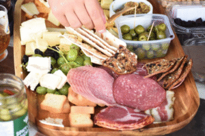 cheeseboard with meats and crackers