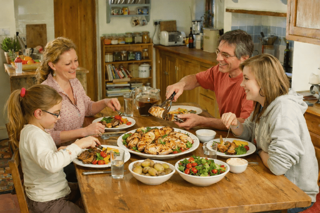 family sharing a meal-min